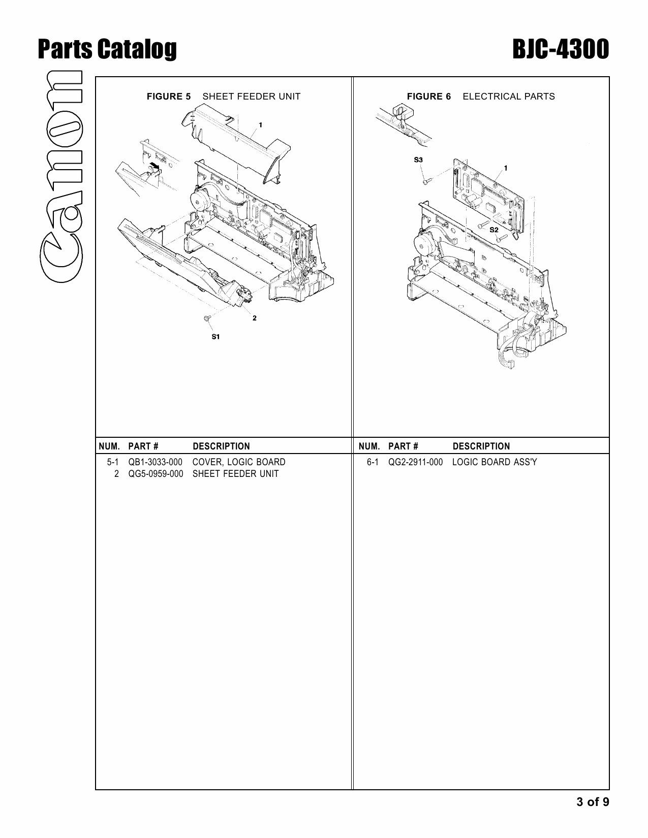 Canon BubbleJet BJC-4300 4302 Parts Catalog Manual-3